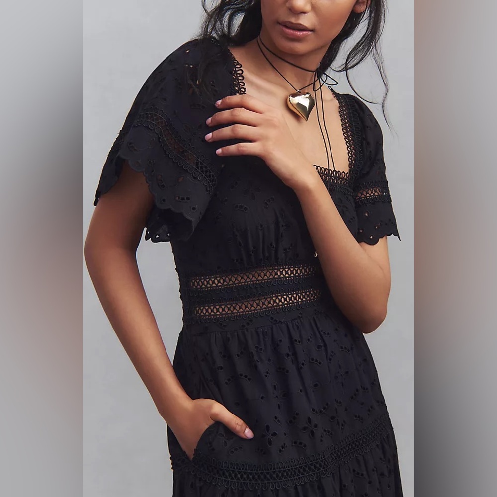 Anthropologie The Violetta Square-Neck Eyelet Midi Dress By Maeve XS Whimsigoth